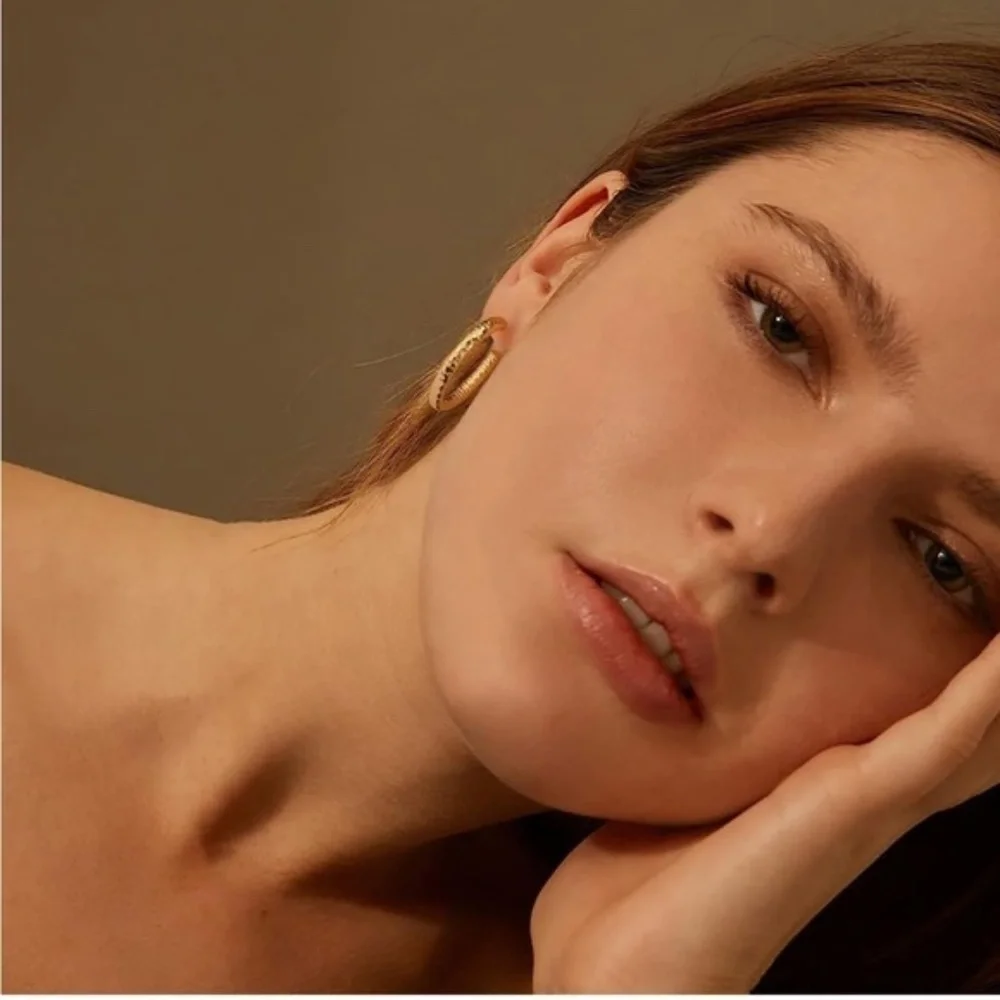 GOLD 14k Gold Plated Textured Hoop Earrings
